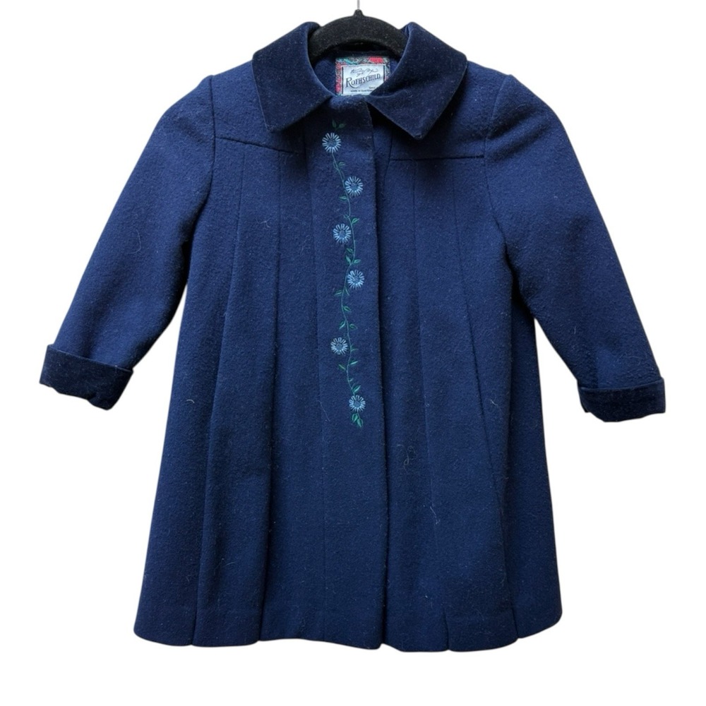 Vintage Rothschild Girls 100% wool blue winter coat with velvet cuffs. Sz‎ 4